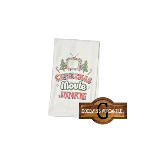 CHRISTMAS MOVIE JUNKIE PRINTED TEA TOWEL