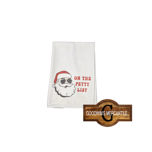 ON THE PETTY LIST PRINTED TEA TOWEL