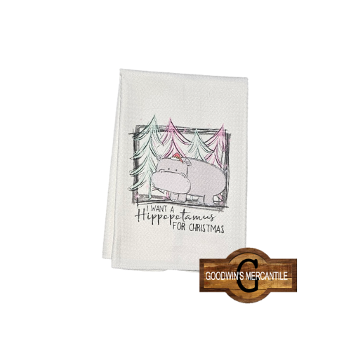 I WANT A HIPPO FOR CHRISTMAS PRINTED TEA TOWEL