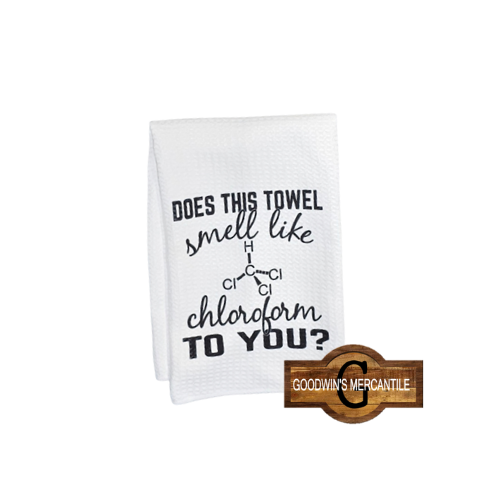CHLOROFORM PRINTED TEA TOWEL