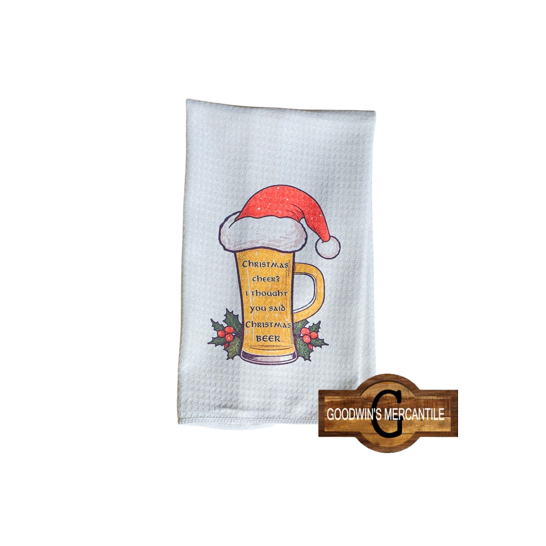 CHRISTMAS BEER PRINTED TEA TOWEL