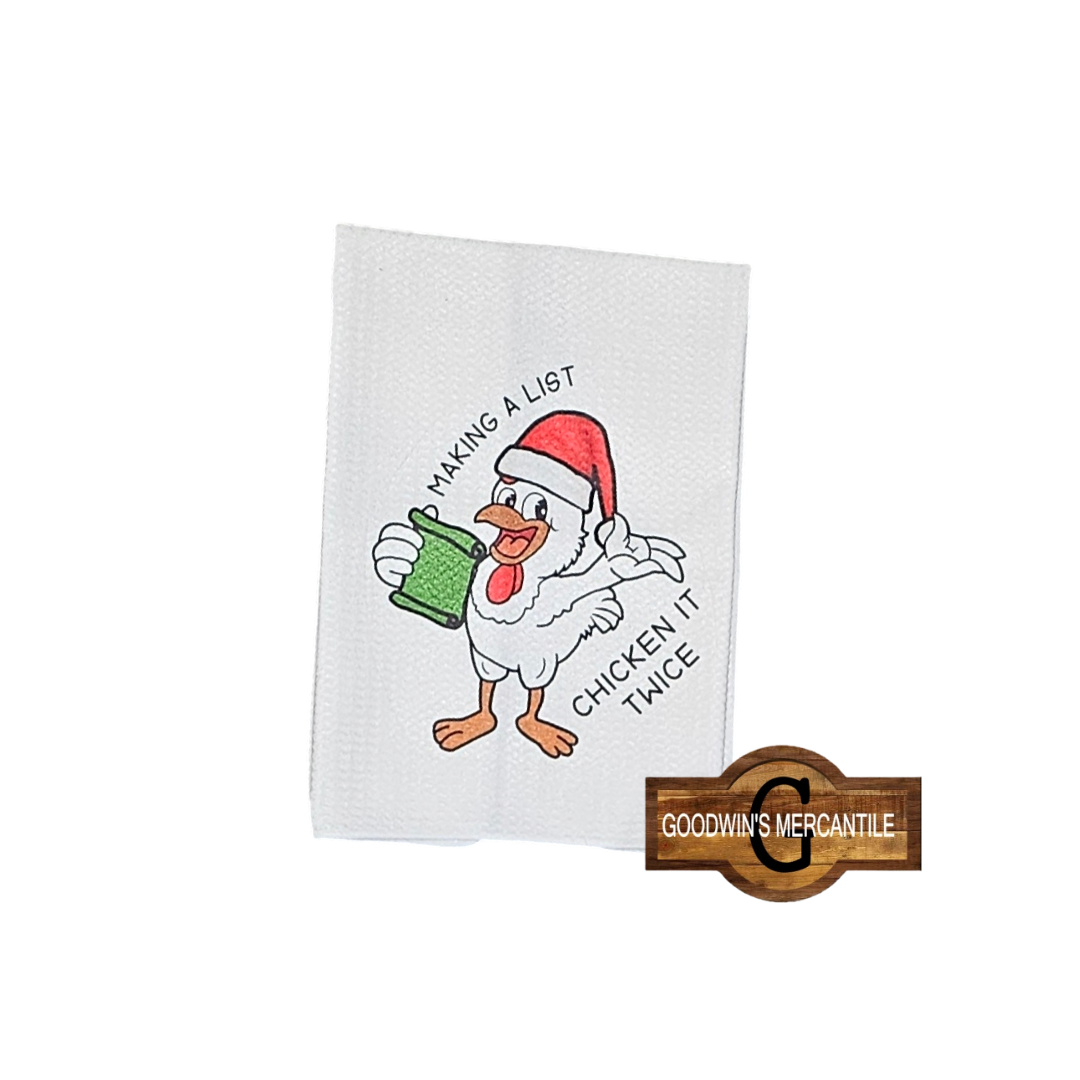 CHICKEN IT TWICE PRINTED TEA TOWEL