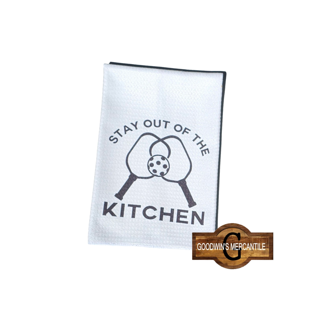 STAY OUT OF THE KITCHEN PRINTED TEA TOWEL