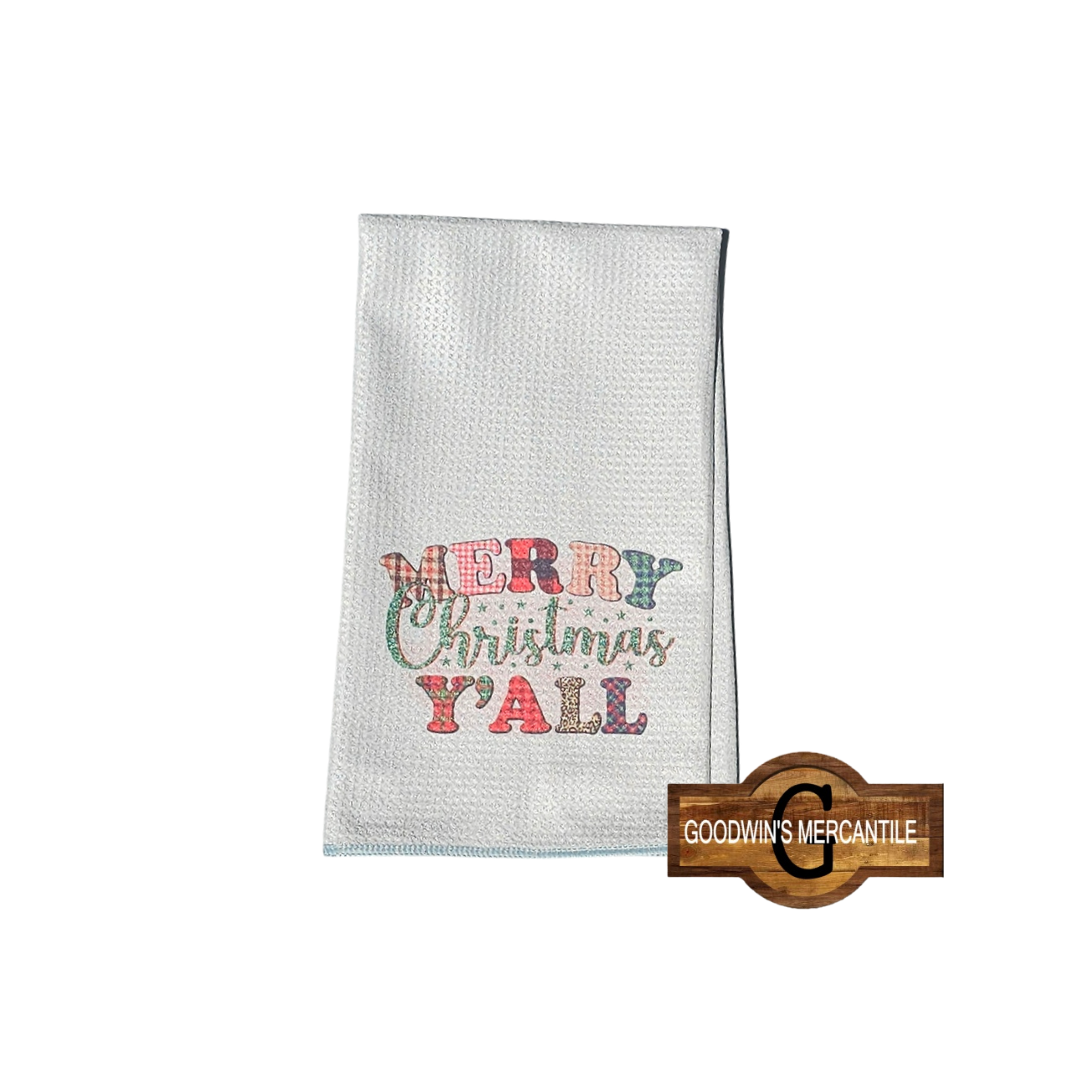 MERRY CHRISTMAS Y'ALL PRINTED TEA TOWEL