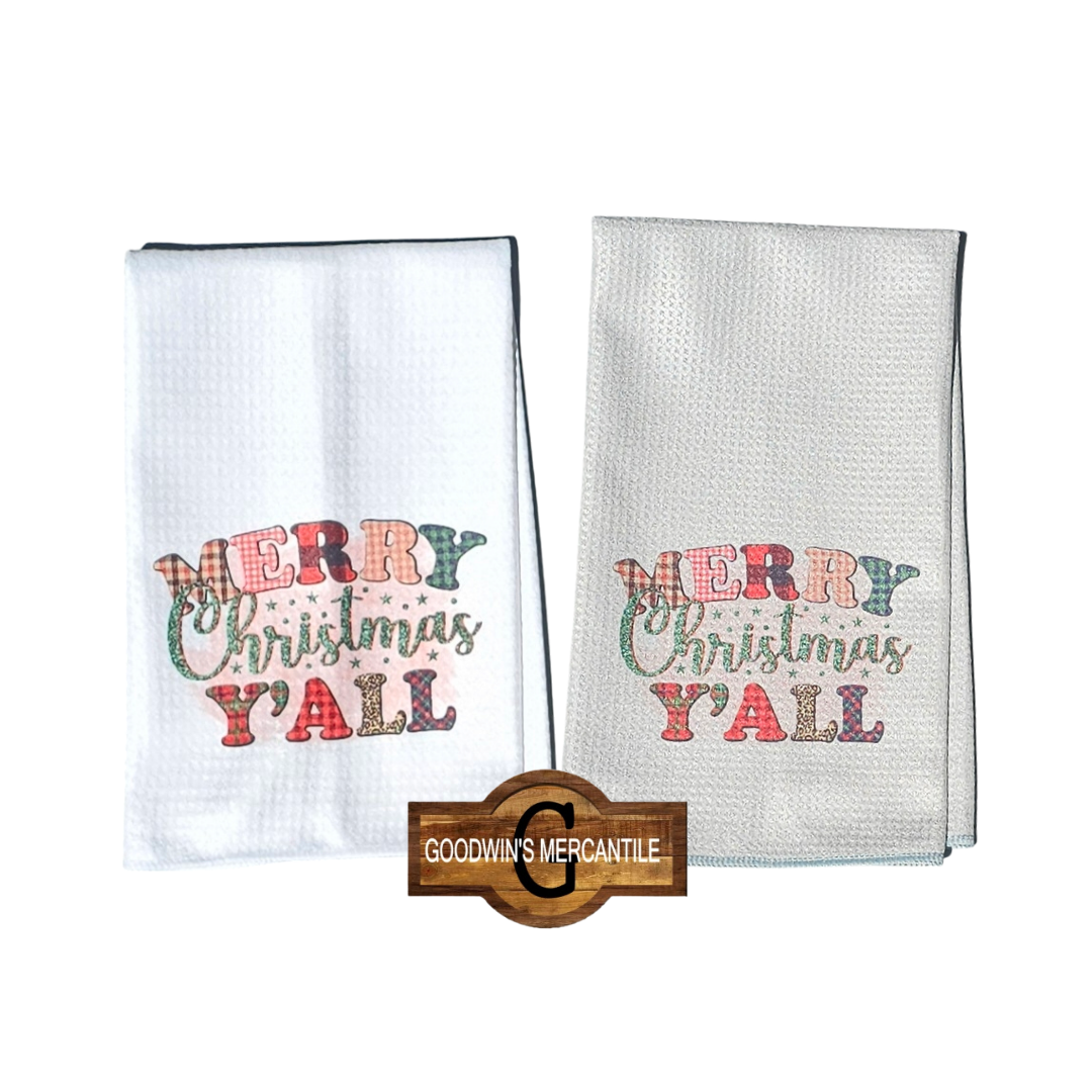 MERRY CHRISTMAS Y'ALL PRINTED TEA TOWEL