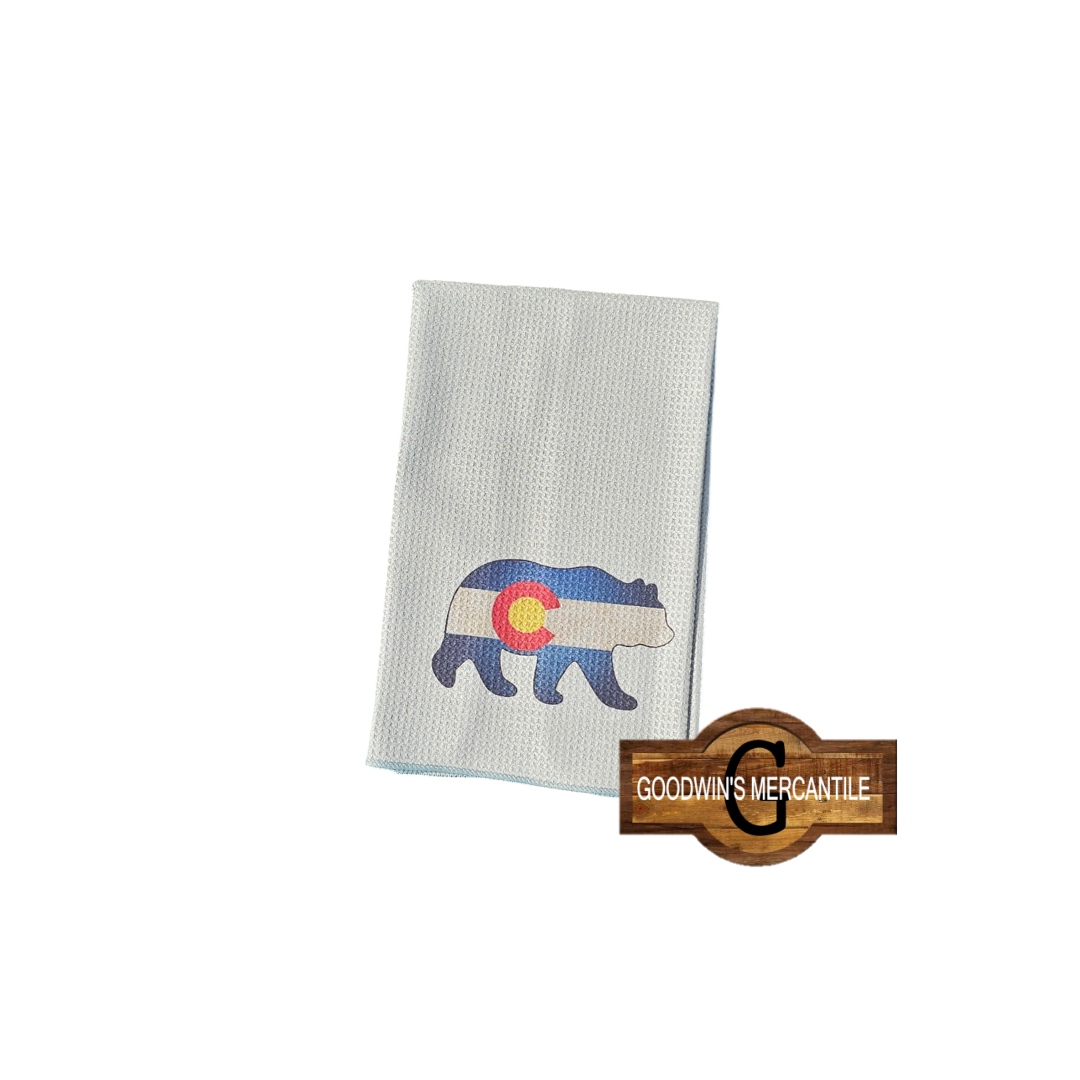 COLORDAO BLENDED FLAG BEAR PRINTED TEA TOWEL