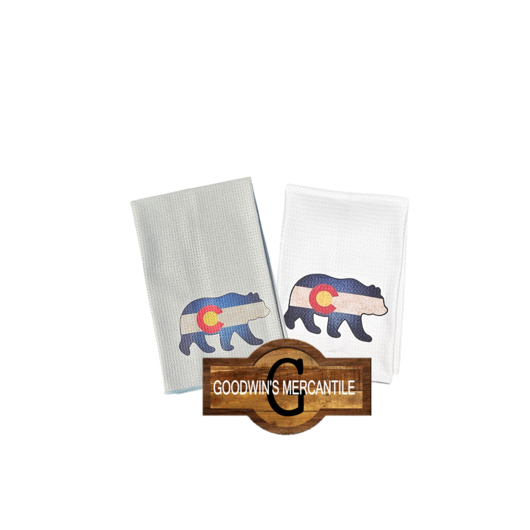 COLORDAO BLENDED FLAG BEAR PRINTED TEA TOWEL
