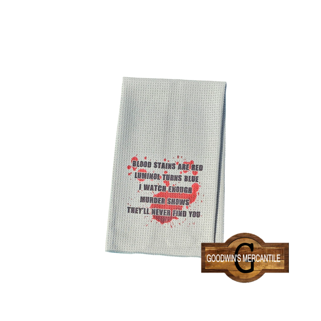TRUE CRIME THEY WILL NEVER FIND YOU PRINTED TEA TOWEL