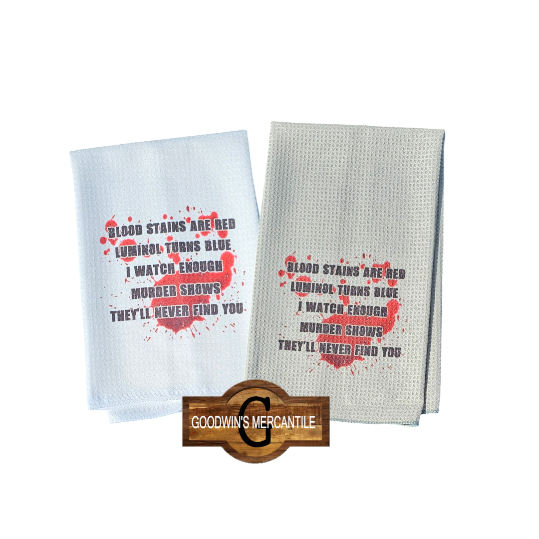 TRUE CRIME THEY WILL NEVER FIND YOU PRINTED TEA TOWEL