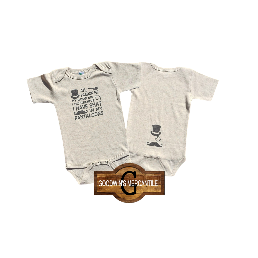 SHAT MY PANTALOONS 2 SIDED PRINTED BODYSUIT