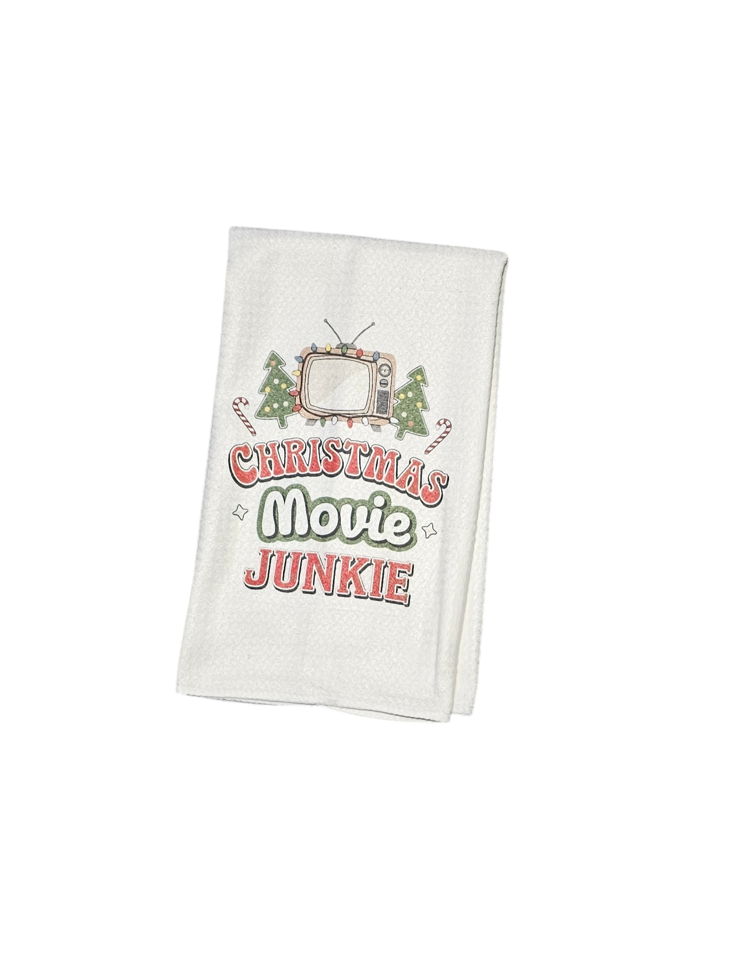 CHRISTMAS MOVIE JUNKIE PRINTED TEA TOWEL