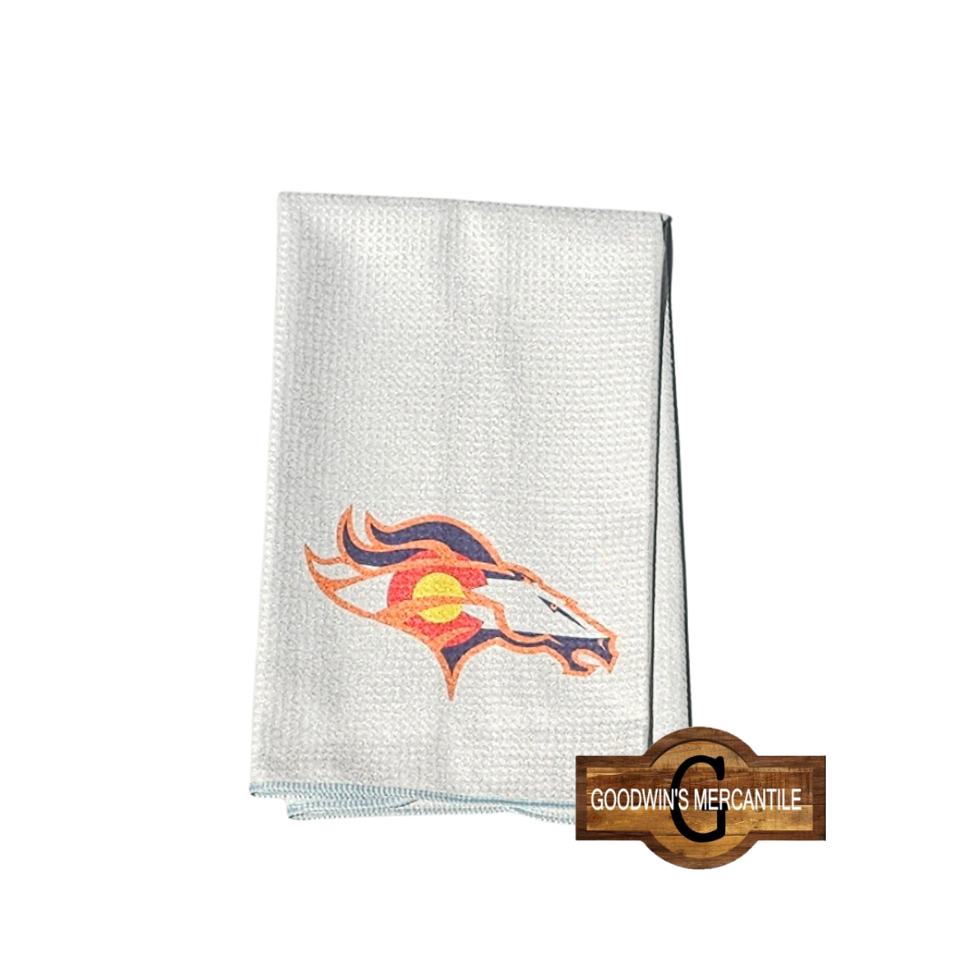BRONCO COLORADO FLAG BLENDED AND PRINTED TEA TOWEL