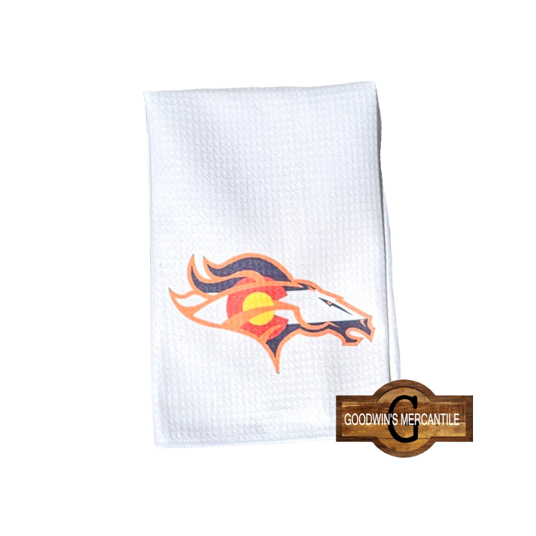 BRONCO COLORADO FLAG BLENDED AND PRINTED TEA TOWEL