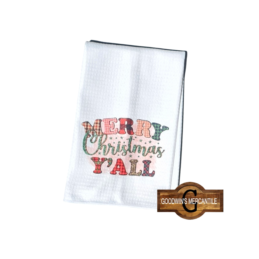 MERRY CHRISTMAS Y'ALL PRINTED TEA TOWEL