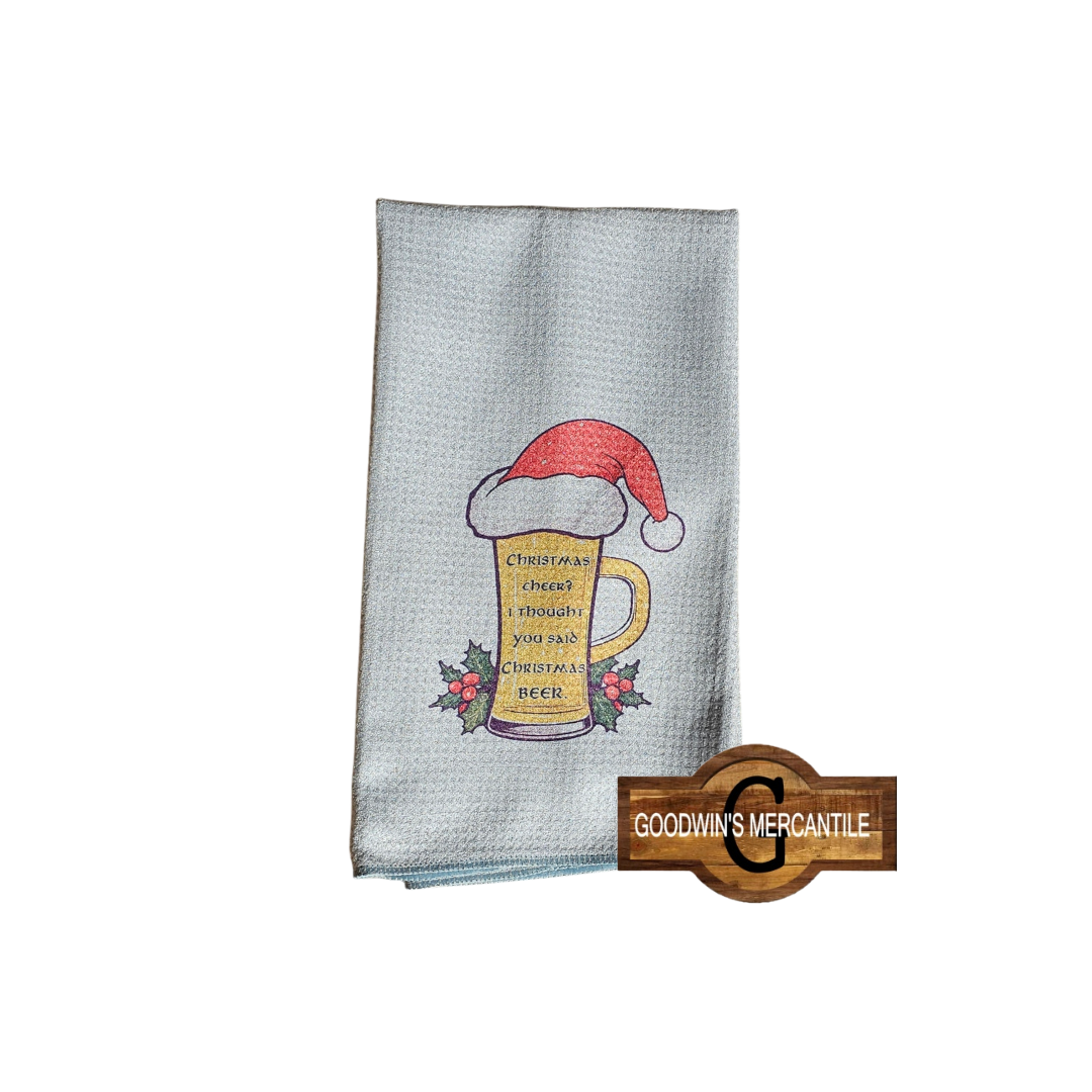 CHRISTMAS BEER PRINTED TEA TOWEL