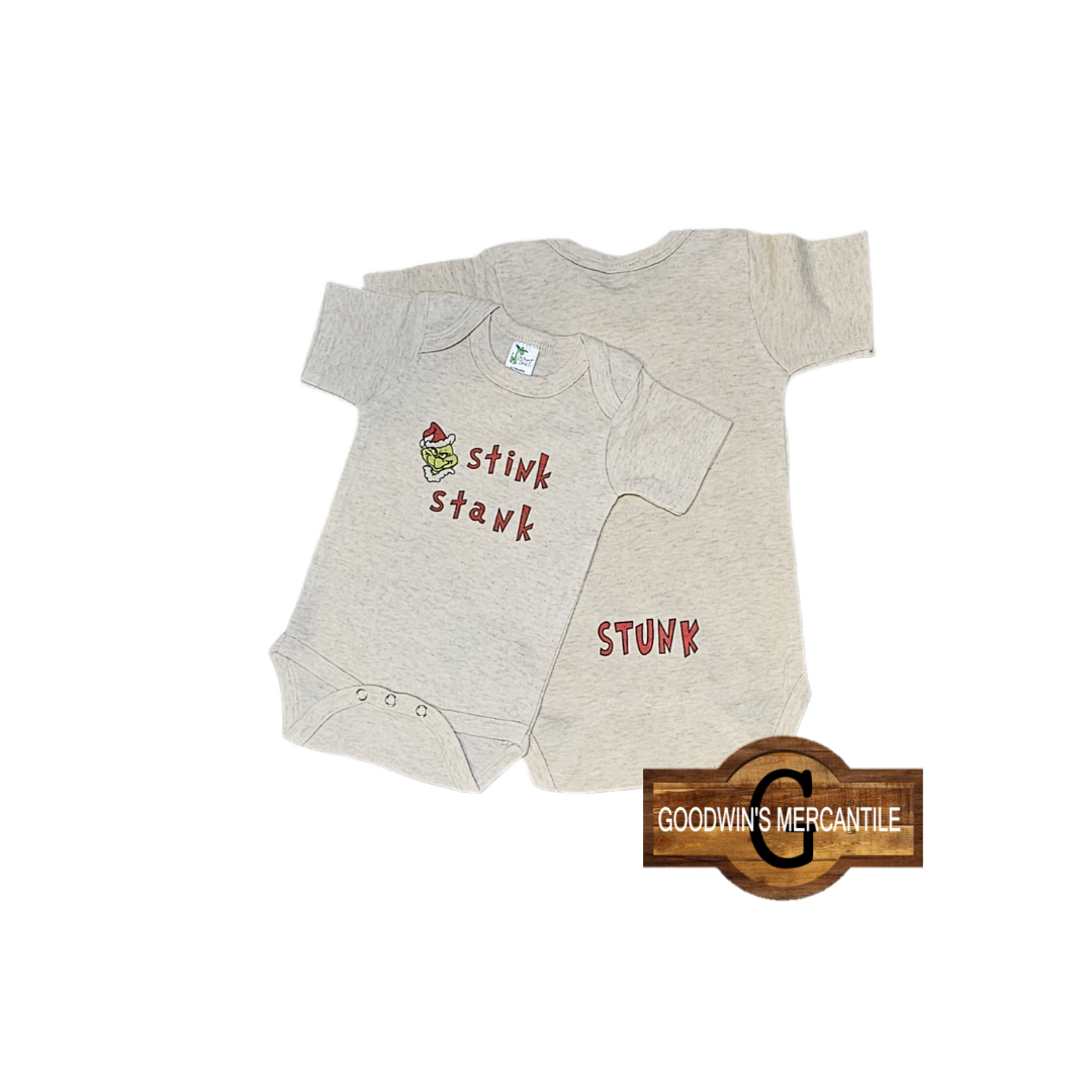 STINK STANK STUNK PRINTED 2- SIDED BODYSUIT