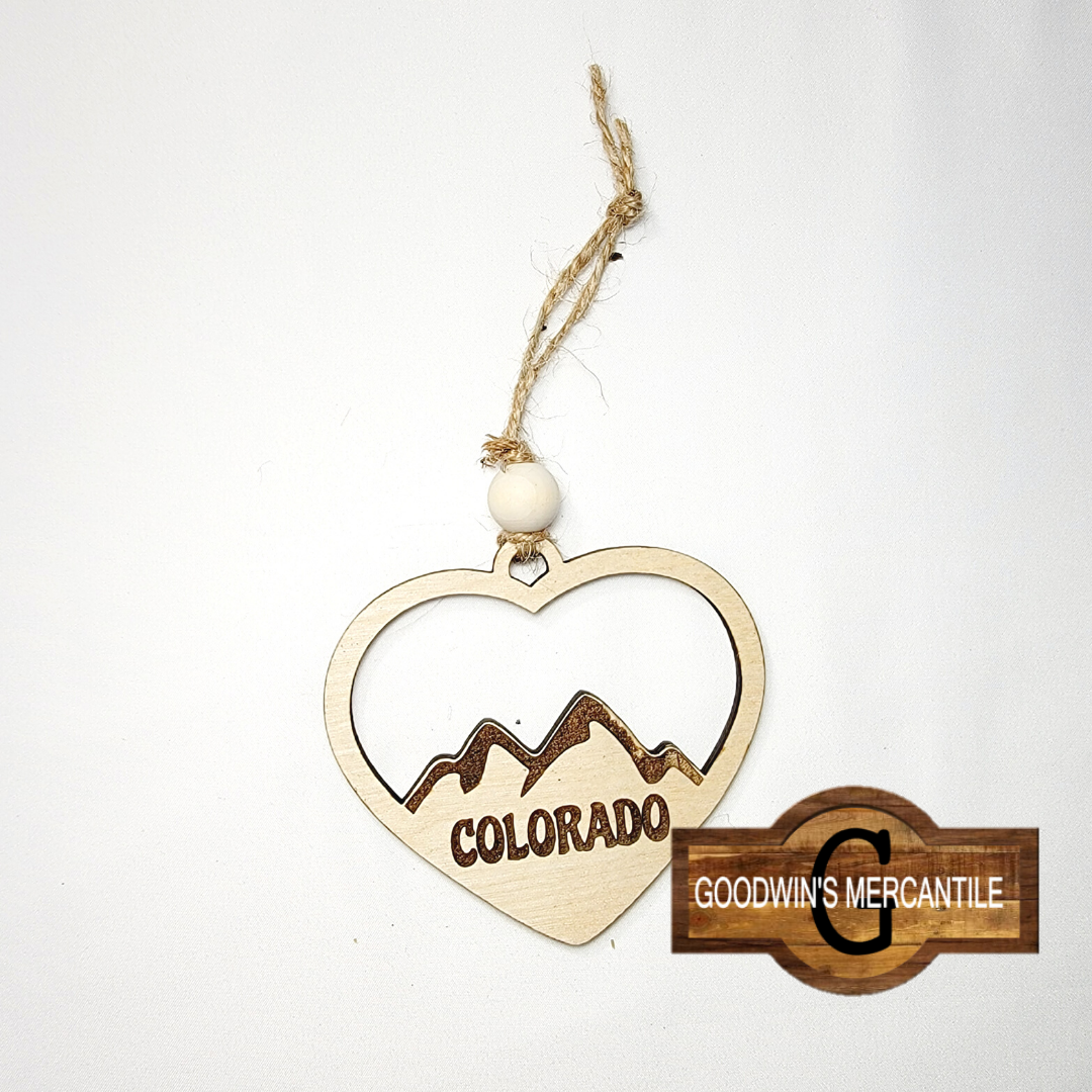 COLORADO WOOD HEART ORNAMENT