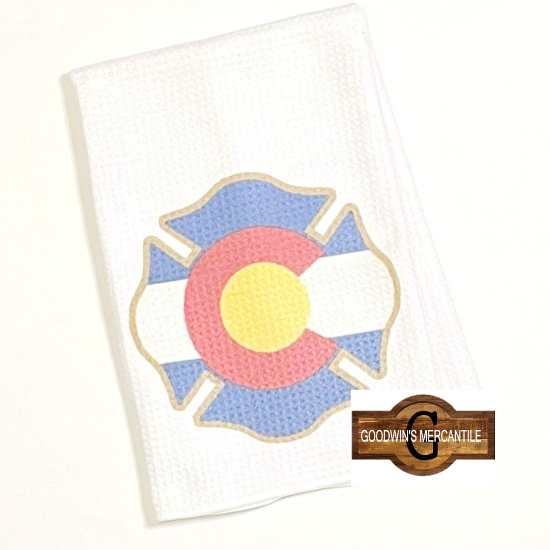 COLORADO FLAG MALTESE CROSS FIRE TEA TOWEL