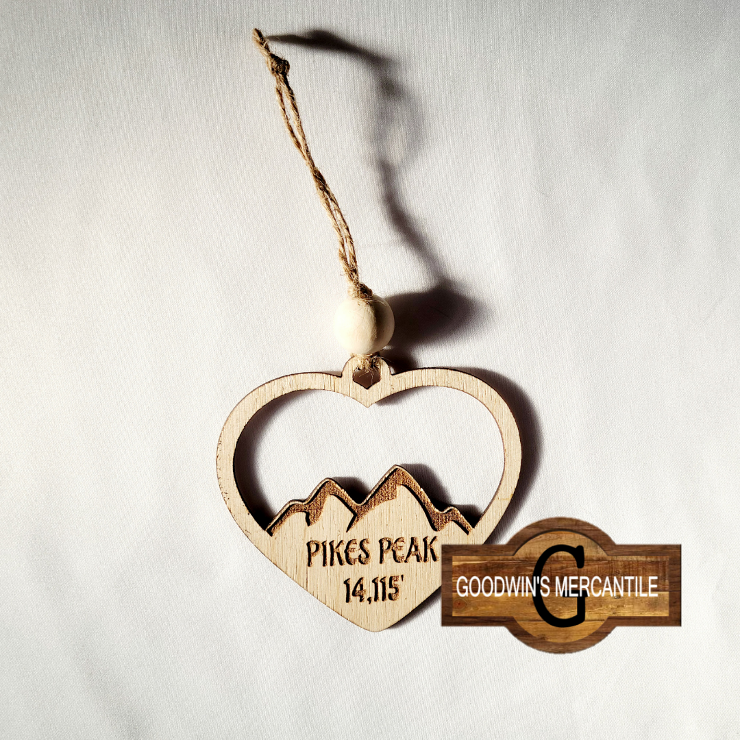 Pikes Peak Wood Heart Ornament