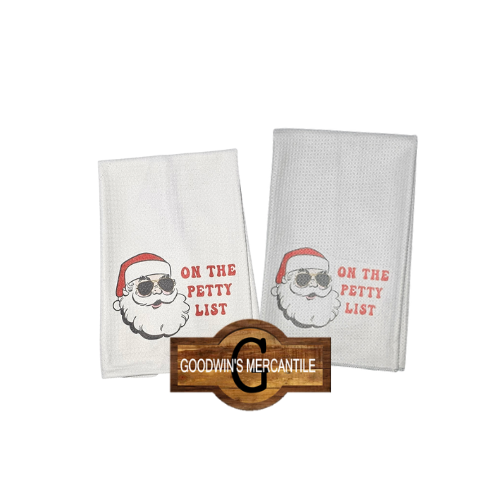 ON THE PETTY LIST PRINTED TEA TOWEL