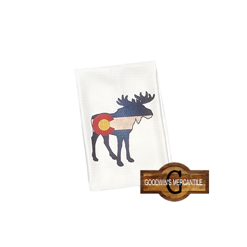 COLORADO FLAG BLENDED MOOSE PRINTED TEA TOWEL