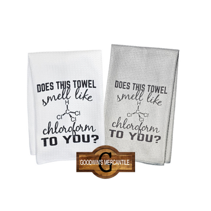 CHLOROFORM PRINTED TEA TOWEL