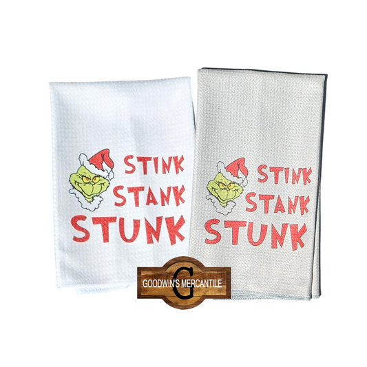 STINK STANK STUNK GRINCH PRINTED TEA TOWEL