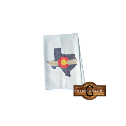 TEXAS SHAPE COLORADO FLAG BLENDED PRINTED TEA TOWEL