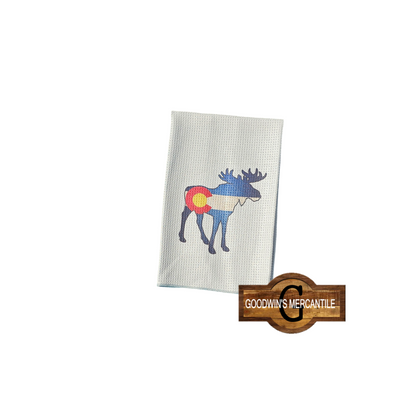 COLORADO FLAG BLENDED MOOSE PRINTED TEA TOWEL