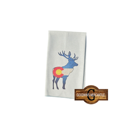 COLORADO FLAG BLENDED WITH ELK  PRINTED TEA TOWEL