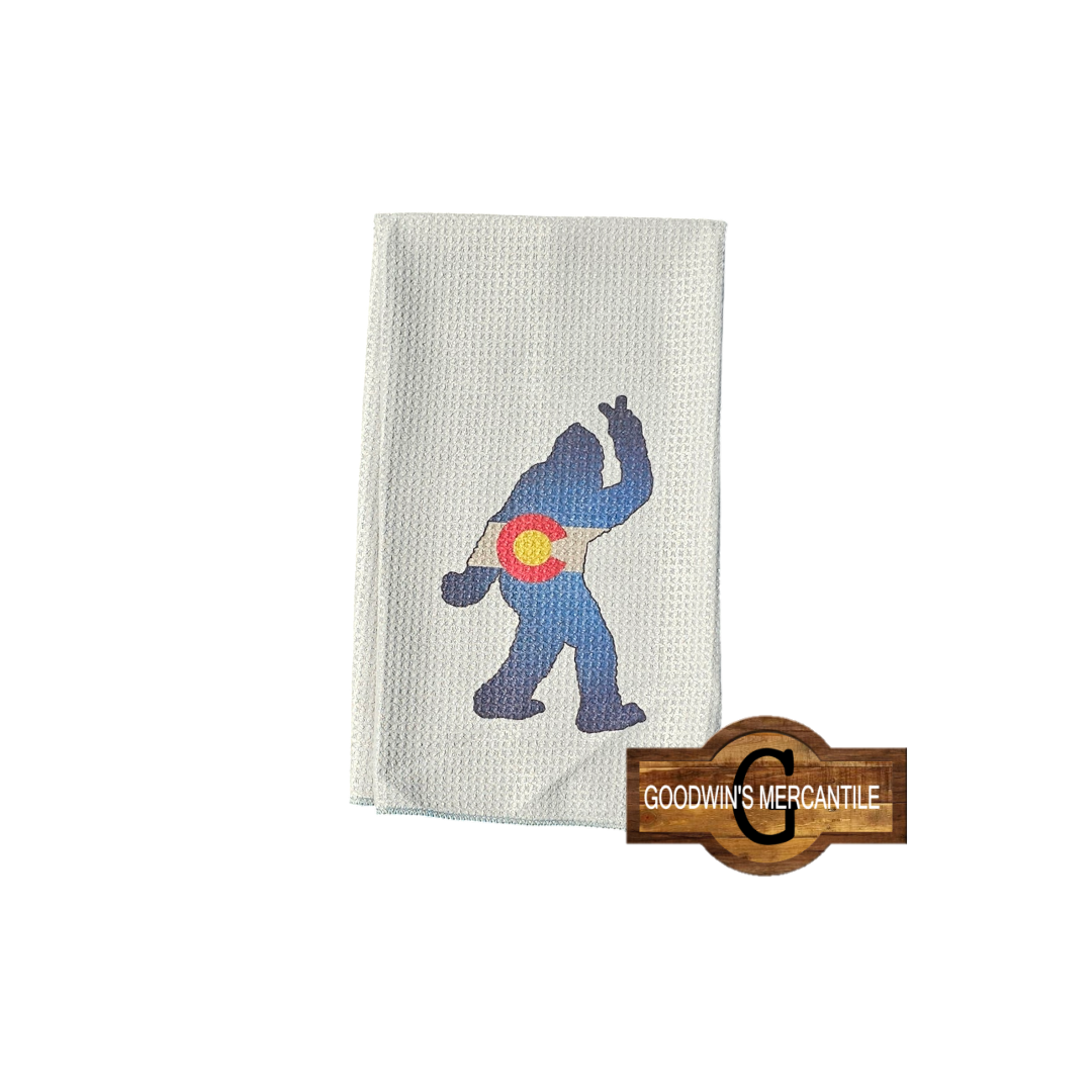 COLORADO FLAG BLENDED BIG FOOT PRINTED TEA TOWEL