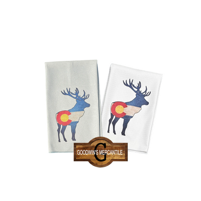 COLORADO FLAG BLENDED WITH ELK  PRINTED TEA TOWEL