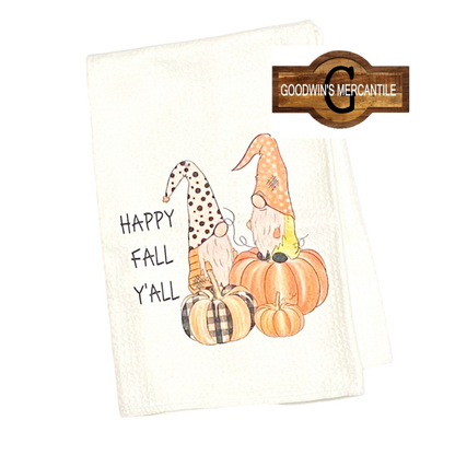 HAPPY FALL Y'ALL GNOME PRINTED TEA TOWEL