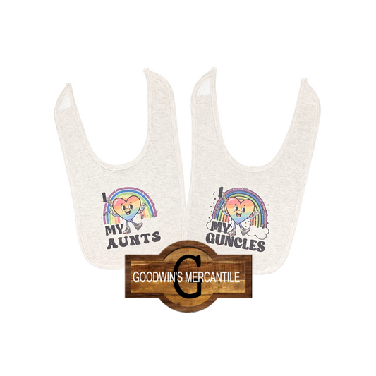 I LOVE MY GUNCLES AND AUNTS PRINTED BABY BIBS