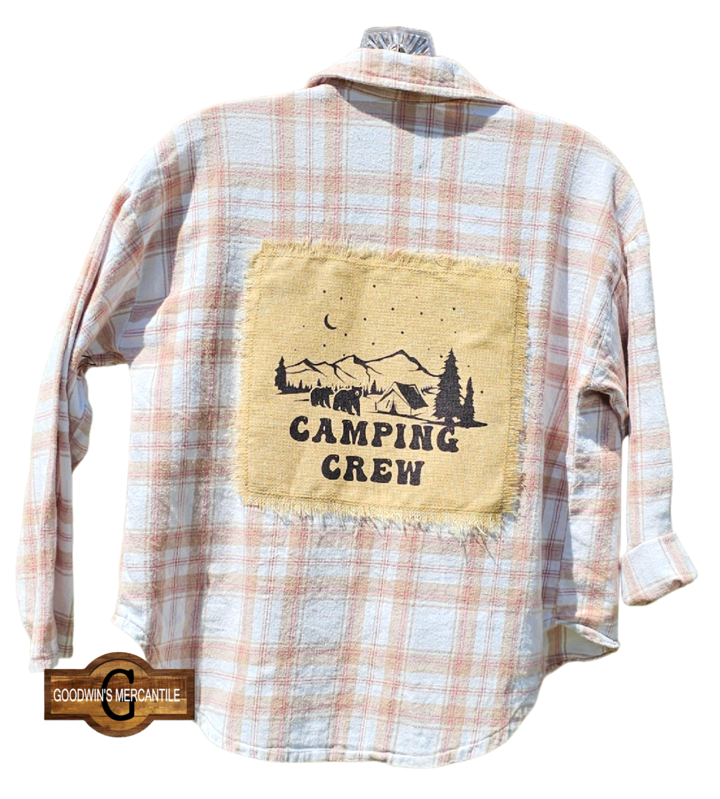 CAMPING CREW UPCYCLED FLANNEL SHACKET SIZE YOUTH L