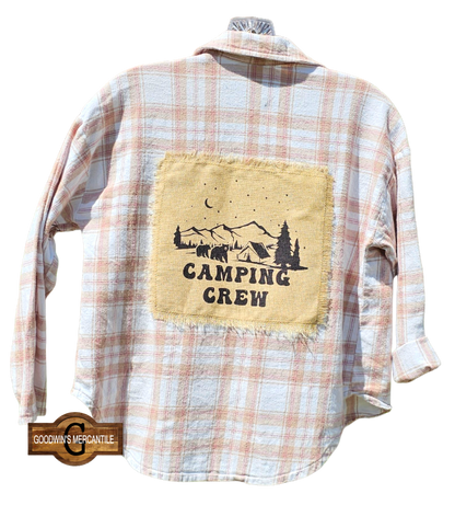CAMPING CREW UPCYCLED FLANNEL SHACKET SIZE YOUTH L