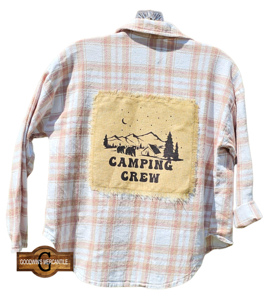 CAMPING CREW UPCYCLED FLANNEL SHACKET SIZE YOUTH L