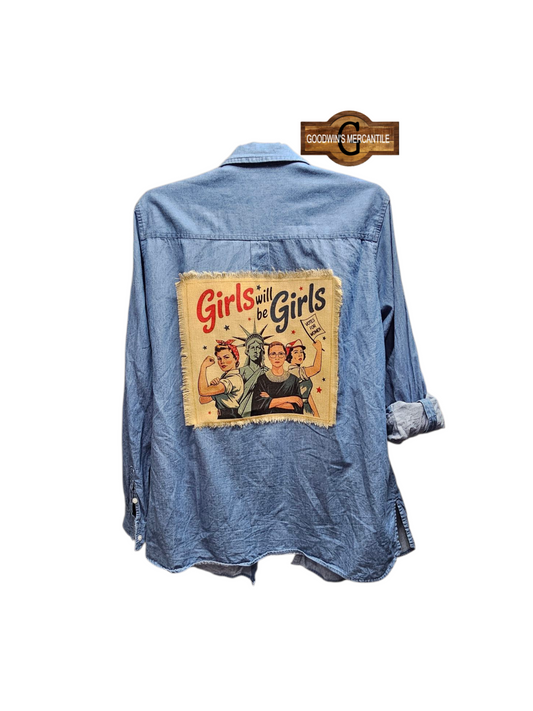 GIRLS WILL BE GIRLS LIGHTWEIGHT SHACKET-SIZE XLARGE-BOX CUT
