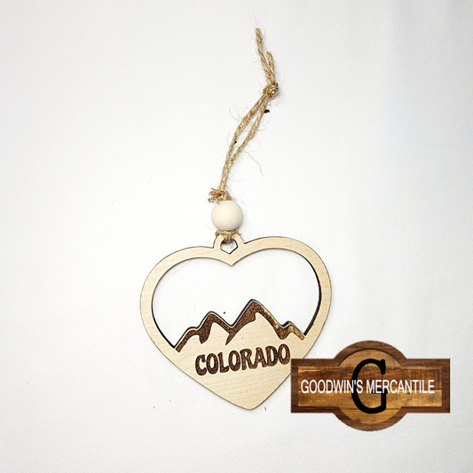 COLORADO WOOD HEART ORNAMENT
