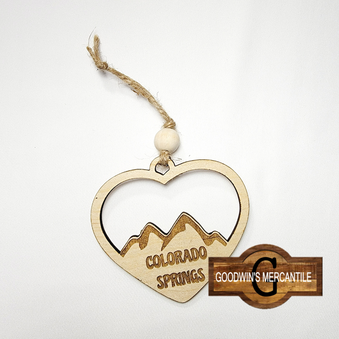 Colorado Springs Wood Heart Ornament