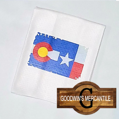 COLORADO AND TEXAS BLENDED FLAG PRINTED TEA TOWEL