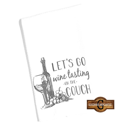 WINE TASTING ON THE COUCH PRINTED TEA TOWEL